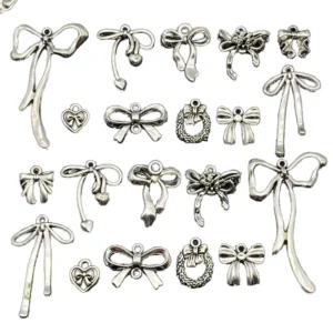 RENSINO 20pcs Carved Bow Pendant Metal Charm for Diy Handmade Necklace Bracelet Earrings Jewelry Accessories