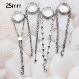 RENSINO 25mm 316L Stainless Steel Round Floating Living Memory Locket Bracelet for Floating Locket Charm Women Gift