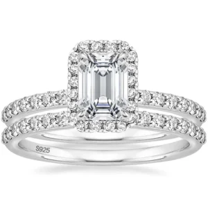 RENSINO 2CT 925 Sterling Silver Bridal Ring Sets Emerald Cut CZ Engagement Rings Vintage Promise Rings Wedding Bands for Women