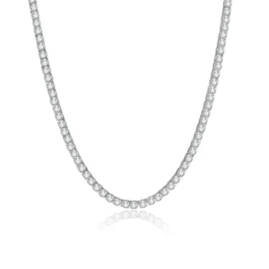 RENSINO 2mm 3mm Full Diamond Single Row Moissanite Tennis Necklace Sterling Silver Rhodium Gold Plated GRA Certified Claw Set