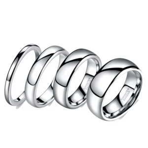 RENSINO 2mm/4mm/6mm/8mm High Polished Silver Color Domed Tungsten Carbide Rings for Couple Men Women’s Wedding Engagement Party
