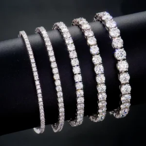 RENSINO 2mm-6mm VVS Moissanite Diamond Tennis Bracelet Womens Men Gold 925 Sterling Silver Lab Grown Mossanite Jewelry