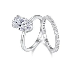 RENSINO 2pcs 4.77CTW Oval Moissanite Rings Set 925 Silver Platinum Plated Bridal Stackable Rings for Women with GRA Certificate