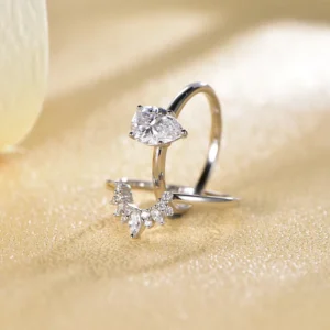 RENSINO 2pcs Stackable Ring Set 0.22CT 925 Sterling Silver GH Moissanite Rhodium Plated