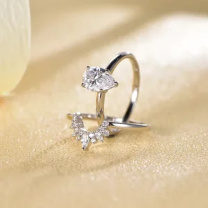 RENSINO 2pcs Stackable Ring Set 0.22CT 925 Sterling Silver GH Moissanite Rhodium Plated Classic High Quality Jewelry for Women
