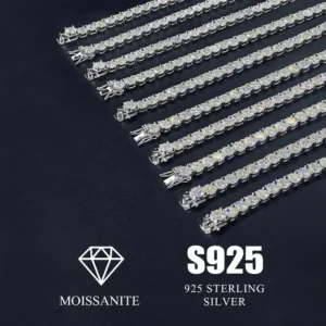 RENSINO 3-5mm VVS Moissanite Tennis Chain Bracelet 925 Sterling Silver Hypoallergenic Tarnish Free Party Jewelry For Women Men
