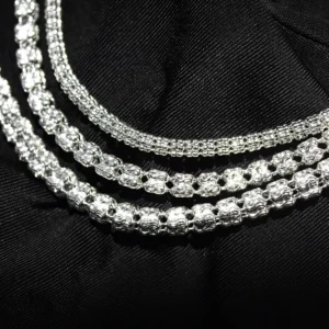 RENSINO 3.4mm 4mm 5mm 925 Sterling Silver Iced Moon Ice Chain Hip Hop Diamond Cut Necklace 18 20 22 24 30 Inch Available
