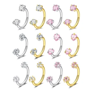 RENSINO 316 Stainless Steel C shaped Lip Ring Nose Piercing Jewelry Heart rust Proof Claw Star studded Zircon Piercing Jewelry
