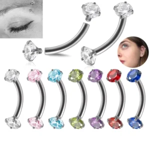 RENSINO 316 Stainless Steel Eyebrow Piercing Double Ended Zircon Body Piercing Jewelry Nose Ring for Women Men