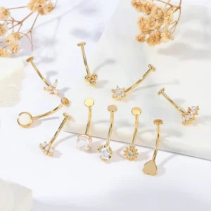 RENSINO 316 Stainless Steel Navel Jewelry Gold Silver Belly Button Piercing With Zircon