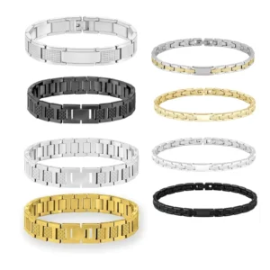 RENSINO 316 Stainless Steel Punk Crocodile Rectangle Magnetic Therapy Bracelet Trendy Customized Engraved Logo Jewelry
