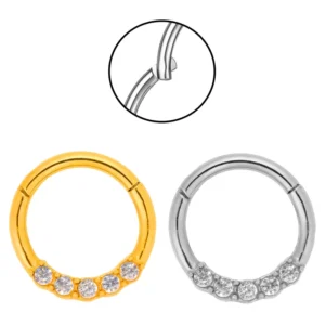 RENSINO 316 Stainless Steel Silver Plated Trendy Hinge Gold and Silver with Drill Human Puncture Nose Nail Ring Trim