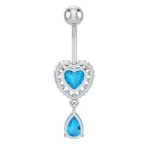 RENSINO 316L Belly Button Ring Bars Belly Dangle Style Navel Piercing PVD Plating Heart BL Cz Dangle Piercing Jewellery