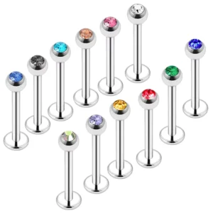 RENSINO 316L Stainless Steel 16 Gauge Micro Ball Gem Monroe Labret Lip Ring Body Piercing