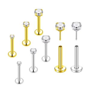 RENSINO 316L Stainless Steel 16G Hypoallergenic Cubic Zirconia Push in Cartilage Fashion Body Jewelry Piercing 14k Material