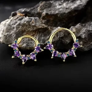 RENSINO 316L Stainless Steel Amethyst Cartilage Hoop Earring Septum Hoop Nose Ring Tragus Helix Hinged Clicker Piercing