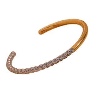 RENSINO 316L Stainless Steel Anti Tarnish 18k Gold Plated Two Tone Twisted Open Cuff Bracelets for Minimalist Daily Styling