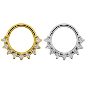 RENSINO 316L Stainless Steel CZ Septum Nose Piercing 16G PVD Gold Plated Hinged Segment Ring Clicker Nose Rings for Women