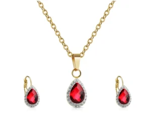 RENSINO 316L Stainless Steel European And American Minimalist Water Droplet Zircon Earring Necklace Set