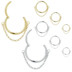 RENSINO 316L Stainless Steel Hinged Segment Hoop Nose Septum Ring Clicker Helix Ear Piercings