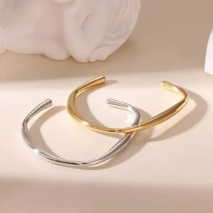 RENSINO 316L Stainless Steel Paperclip Link Hinged Bangle PVD Gold Plated Oval Chain Hypoallergenic Bracelet Custom OEM