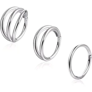 RENSINO 316L Stainless Steel Septum Hoop Nose Ring Click Double Hoops Ear Helix Cartilage Earrings Nose Piercing Body Jewelry for Women