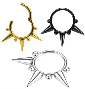 RENSINO 316L Stainless Steel Septum Ring Hoop Piercing Nose Rings Cone Spike Piercing Helix Cartilage Tragus Earrings Body Jewelry