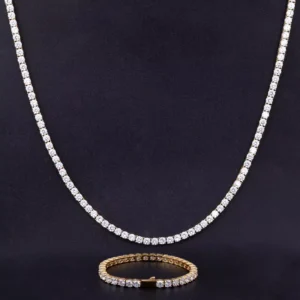 RENSINO 316L Stainless Steel Tennis Chain Necklace Jewelry Set Luxury Iced Out 5A Zircon Non-Flip-over Moissanite Stone Tennis Bracelet