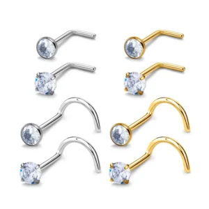 RENSINO 316L Surgical Stainless Steel 20G Nose Studs Basic Style Shape Segment Rings Cubic Zircon Fashion Body Piercing Jewelry