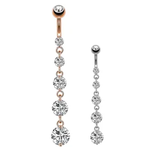 RENSINO 316L Surgical Stainless Steel Navel Belly Piercing Pendant Silver Plated AAA Zircon Body Jewelry for Weddings