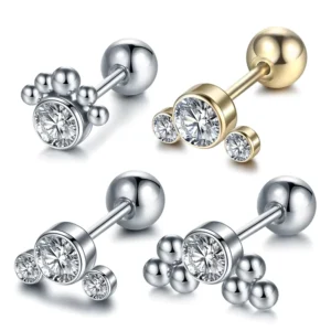 RENSINO 316L Surgical Steel Cartilage Tragus Barbell Stud Helix Ear Piercing Earring Body Piercing Jewelry With CZ for Girls