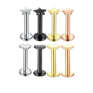 RENSINO 316L Surgical Steel Internally Threaded Labret Studs Heart&Star Top Lip Stud Labret Piercing Tragus Earrings Body Jewelry
