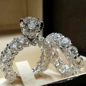 RENSINO 35mm Moissanite Wedding Rings for Women Couple Engagement Set Silver Cubic Zirconia