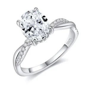 RENSINO 3CT 925 Sterling Silver Diamond Women Luxury Wedding Engagement Rings Oval Moissanite Ring