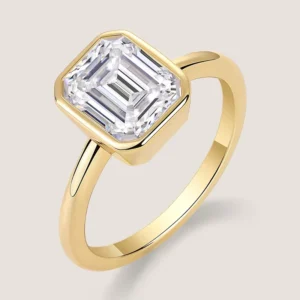 RENSINO 3CT Emerald Cut Moissanite Ring Gold Plated Elegant Jewelry Wedding Women Ring