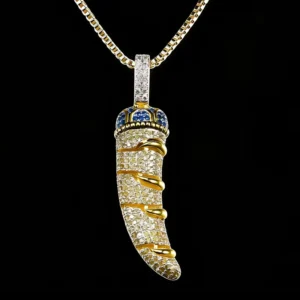 RENSINO 3D Designs Fashion Stylish CZ Stones Iced Out 18k Gold Plated 925 Sterling Silver Treasured Antique Knife Pendant Charm