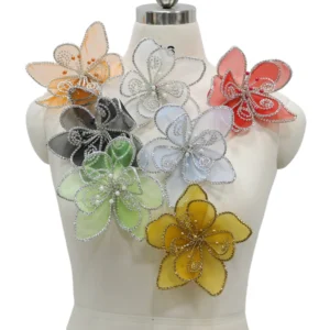 RENSINO 3D Wire Brooch Rhinestone Rose Applique for Prom Dress Large Flower Embellishment