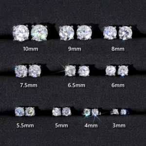 RENSINO 3mm 10mm Classic Mossanite Earrings Luxury Jewelry Gifts 925 Sterling Silver GRA VVS Moissanite Diamond Ear Stud for Men Women