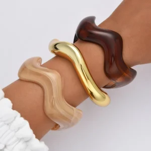 RENSINO 3pcs set Vintage Minimalist Wavy Acrylic & Resin Bracelet Set