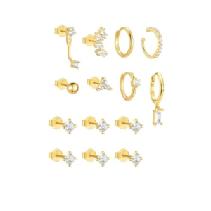 RENSINO 4 6 Pcs S925 Sterling Silver 5A CZ Claw Stud Earrings Set Clip on Earrings for Women