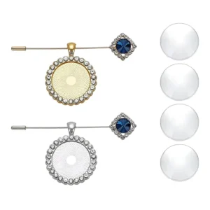 RENSINO 4 Pcs Gold Silver Alloy Steel Memorial Vintage Brooch Pins Wedding Bouquet Photo Charms Clear Cabochons Wedding Memory