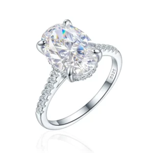 RENSINO 4.5 Carat Oval Moissanite Women’s Ring 925 Silver Rhodium Plated 8x12mm Engagement Wedding Jewelry