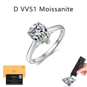 RENSINO 4CT D VVS1 Pear Cut Moissanite Engagement Ring S925 Silver GRA Certified Solitaire Wedding Ring For Women Factory