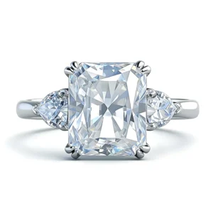 RENSINO 4ct Emerald Cut Geometric 8x10mm Moissanite 925 Sterling Silver Rhodium Plated Prong Setting Women’s Wedding Ring