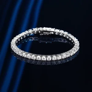 RENSINO 4mm 0.3ct Moissanite Bracelet Men Women S925 Sterling Silver Rhodium Plated Claw Setting Quadrilateral Shape Light Luxury