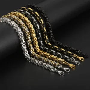 RENSINO 4mm 6mm 8mm Handmade Byzantine Chain Necklace 316L Stainless Steel Woven Kings Chain for Men