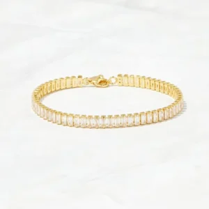 RENSINO 4x6mm Sterling Silver 925 Tennis Bracelet Baguette Cut VVS Moissanite Tennis Chain Bracelet