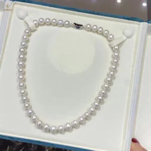RENSINO 5 10mm Natural Freshwater Pearl Round Shape Necklace with Subtle Flaws Rhodium Plated S925 Silver Clasp Women’s Gift