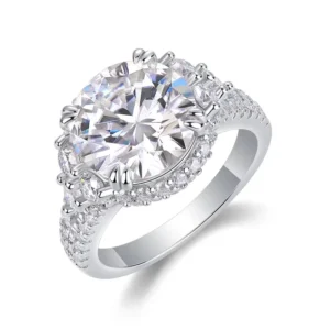 RENSINO 5 Carat D Color Moissanite Halo Ring VVS1 Lab Stones S925 Sterling Silver 18K Gold Rose White Gold Plated Wedding Jewelry