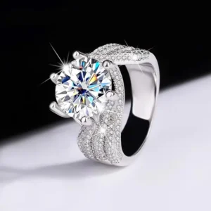 RENSINO 5 Carat Moissanite Eternity Ring 925 Sterling Silver Fashion Trendy Light Luxury Design for Senior Ladies